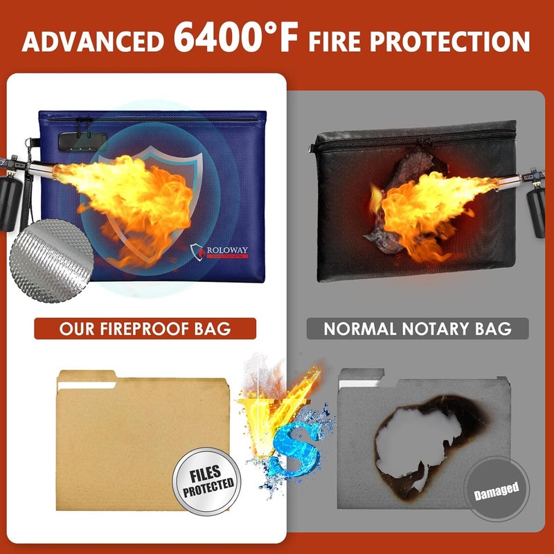 ROLOWAY Fireproof Document Bag (14.5 x 11.5 inch), 6400℉ Fireproof Money Bag with Zipper for Cash, Fire Safe Money Pouch with Lock (Blue) - Image 4